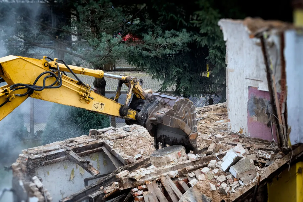 Demolition debris being cleared from a site in Montgomery County
