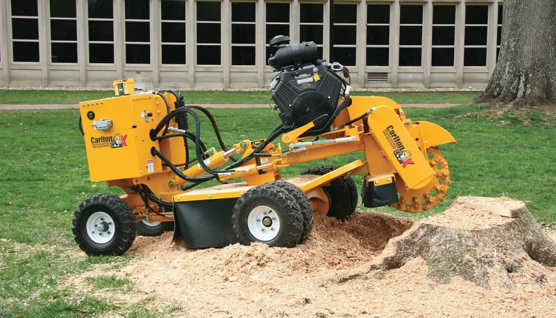 Stump grinding machine removing a stump in Montgomery County, TX